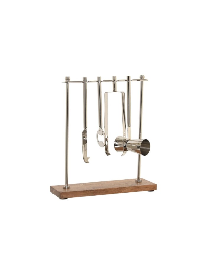 Set de Coctelería DKD Home Decor 25,5 x 9 x 30 cm Natural Plateado Acero Inoxidable Acacia