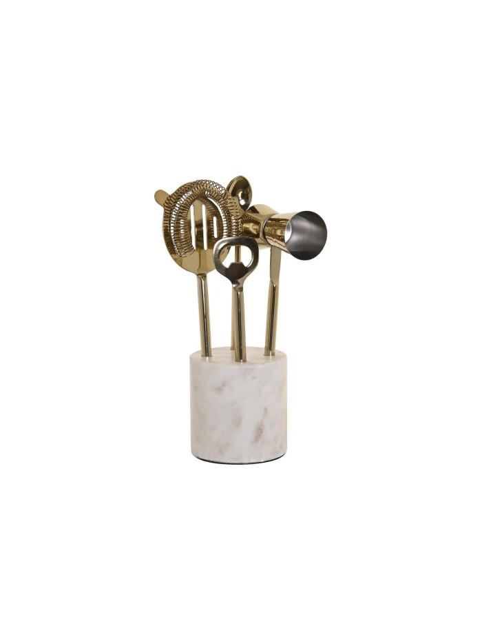 Set de Coctelería DKD Home Decor 10 x 3 x 21 cm Plateado Dorado Acero Inoxidable Mármol