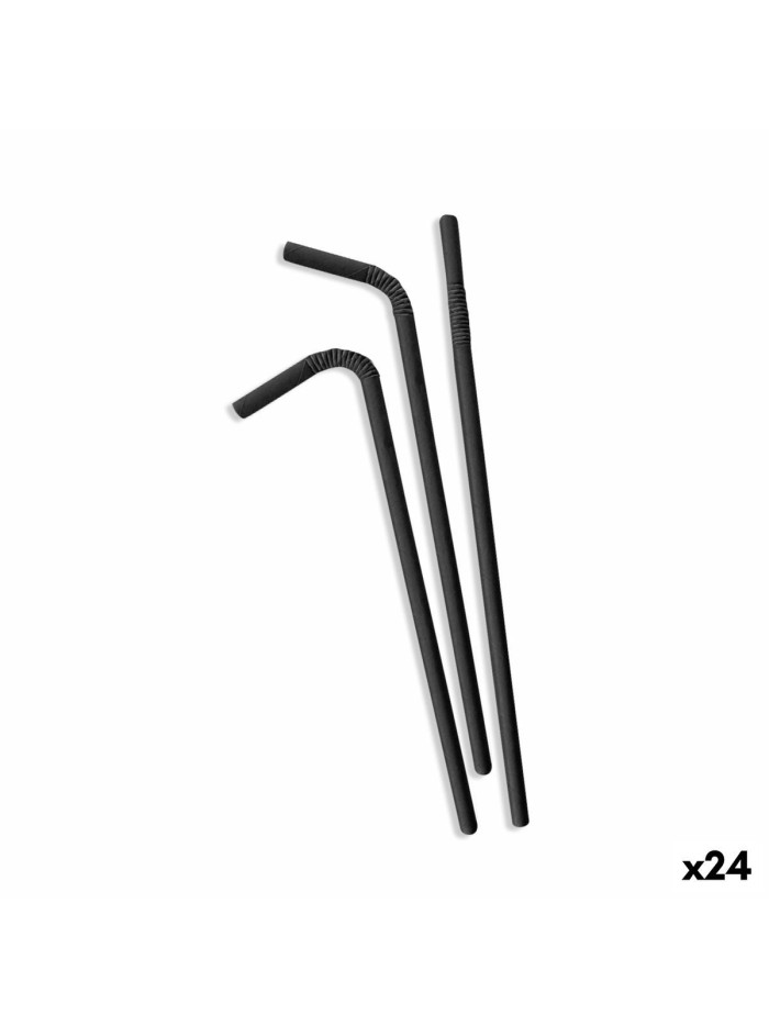 Straws Algon Cardboard Black 25 Pieces 24 Units