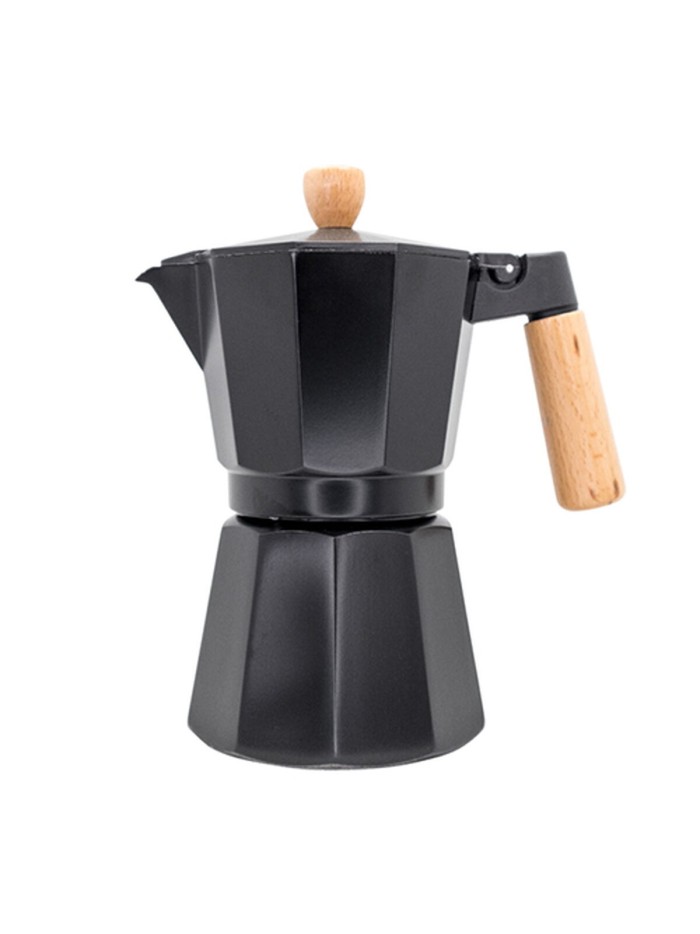 Italian Coffee Pot Vin Bouquet Aluminium 6 Cups Black