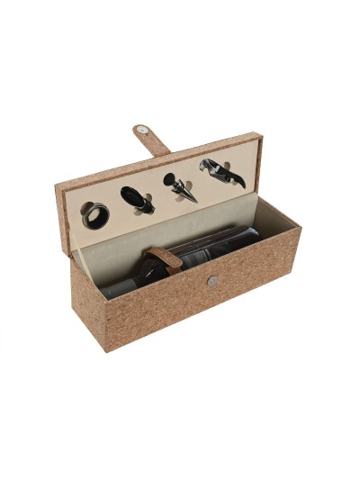 Set de Accesorios para Vino Home ESPRIT Natural Corcho 36 x 11 x 12 cm