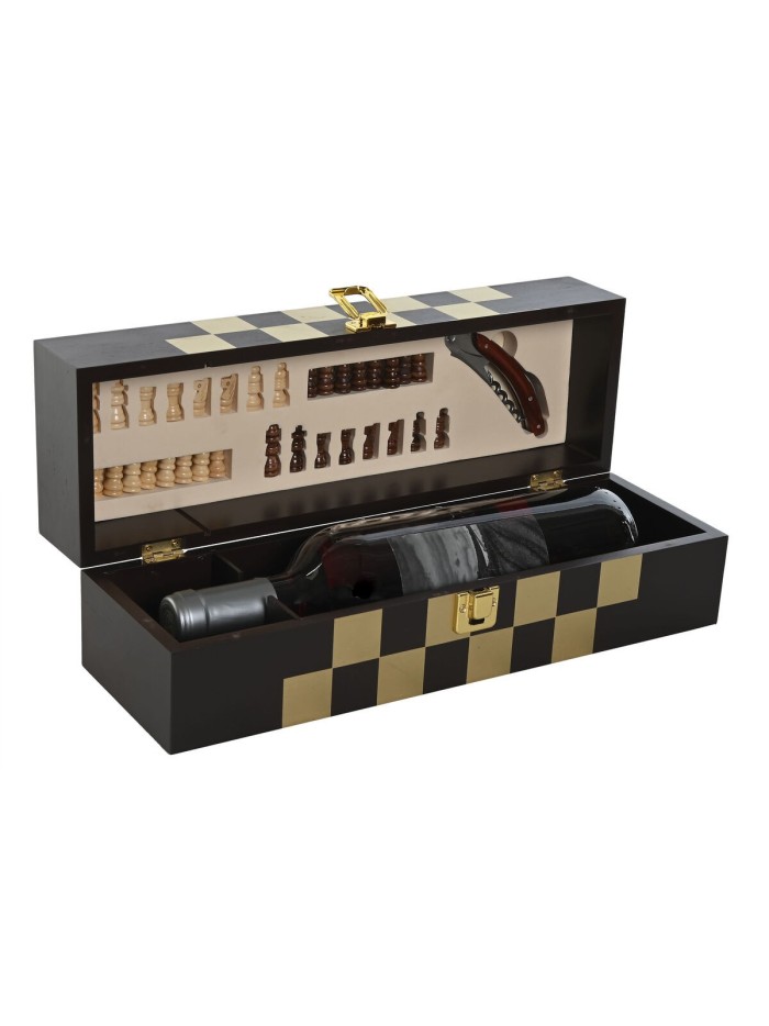 Set de Accesorios para Vino Home ESPRIT Marrón oscuro Madera MDF 36 x 11 x 12 cm