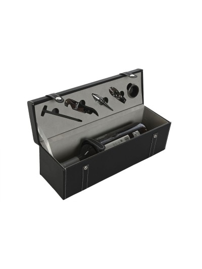 Set d'Accessoires pour Vin Home ESPRIT Noir Gris Cuir 36 x 11 x 12 cm