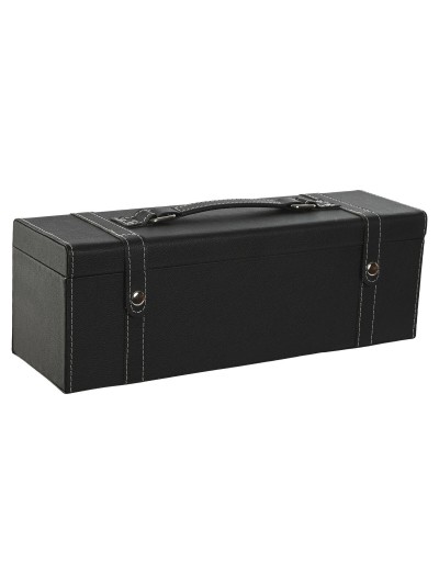 Set de Accesorios para Vino Home ESPRIT Negro Gris Piel 36 x 11 x 12 cm