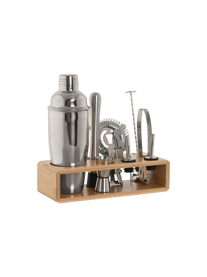 Cocktail Set Home ESPRIT Silver Natural Bamboo Stainless steel 26 x 10,5 x 25 cm