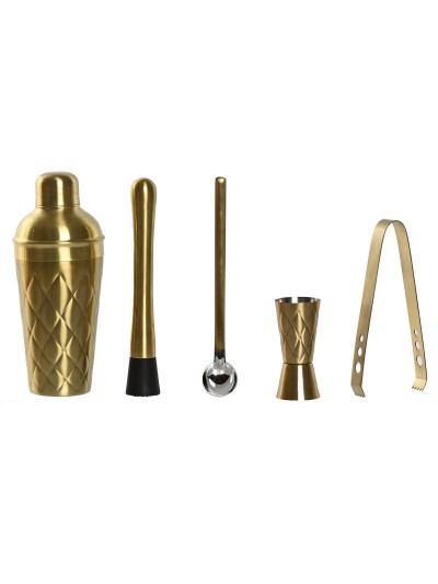 Coffret Cocktail Home ESPRIT Doré Acier inoxydable 500 ml 8 x 8 x 20 cm