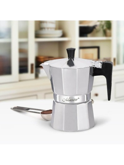 Italian Coffee Pot Feel Maestro MR-1666-3 Black Silver Aluminium 150 ml 3 Cups