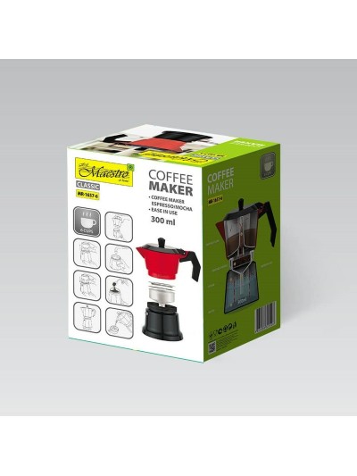 Cafetera Italiana Feel Maestro MR-1657-6 Negro Rojo Aluminio 300 ml 6 Tazas