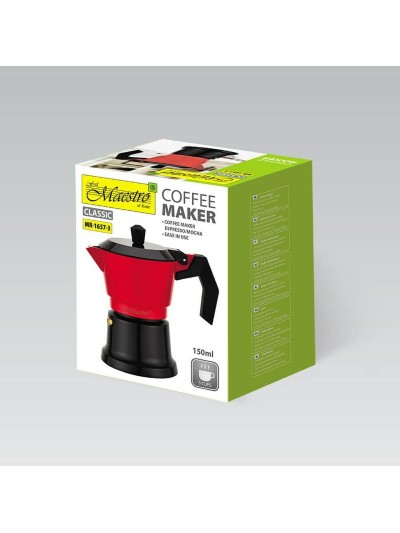 Cafetera Italiana Feel Maestro MR-1657-3 Negro Rojo Aluminio 150 ml 3 Tazas