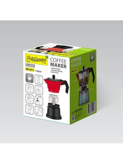 Cafetera Italiana Feel Maestro MR-1657-3 Negro Rojo Aluminio 150 ml 3 Tazas