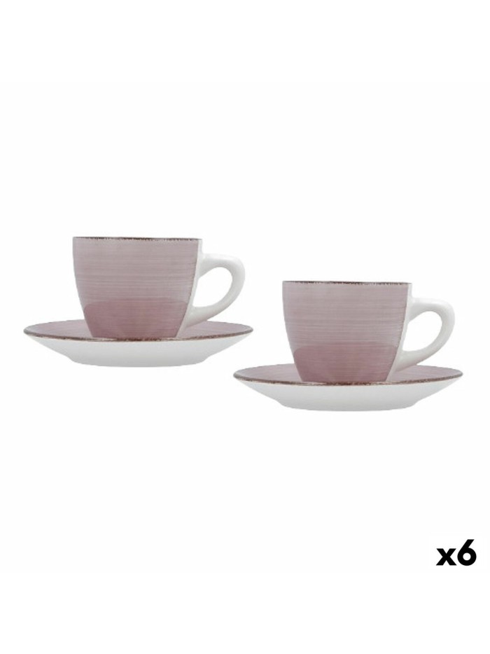 Juego de Tazas con Platos Quid Vita Morning Rosa Cerámica (4 Piezas) (6 Unidades)