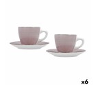 Set of Mugs with Saucers Quid Vita Morning Pink Ceramic (4 Pieces) (6 Units)