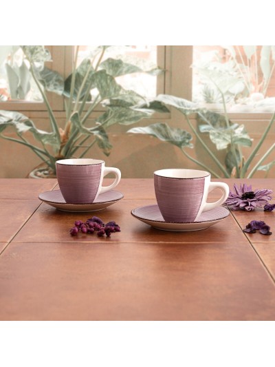 Juego de Tazas con Platos Quid Vita Morning Rosa Cerámica (4 Piezas) (6 Unidades)