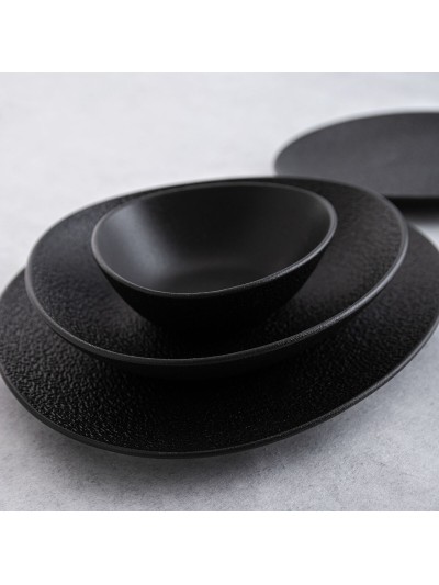 Plato Llano Bidasoa Fosil Negro Cerámica Ovalado 28 x 24,8 x 2,5 cm (6 Unidades)