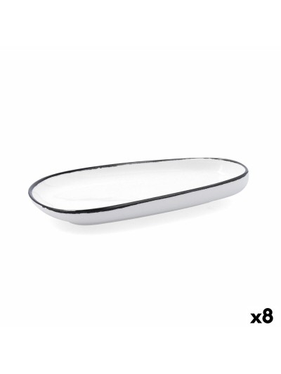 Plato Llano Ariane Vital Filo Blanco Negro Cerámica Rectangular 27 cm (8 Unidades)