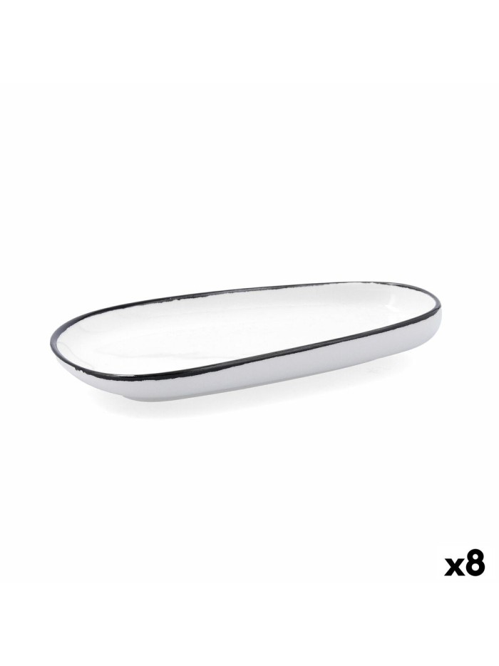 Plato Llano Ariane Vital Filo Blanco Negro Cerámica Rectangular 27 cm (8 Unidades)