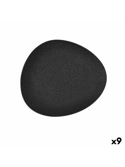 Plato Llano Bidasoa Fosil Negro Cerámica Ovalado 22,8 x 20,1 x 2,2 cm (9 Unidades)
