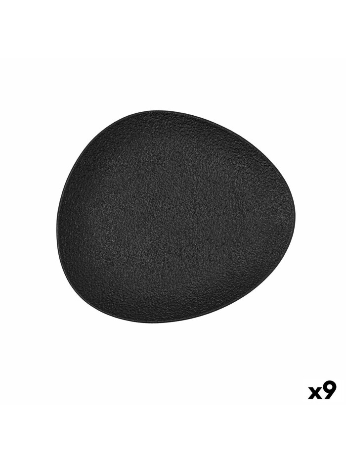 Plato Llano Bidasoa Fosil Negro Cerámica Ovalado 22,8 x 20,1 x 2,2 cm (9 Unidades)