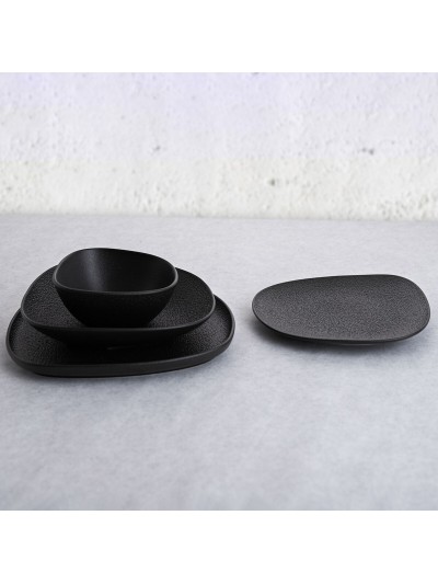 Bandeja de Aperitivos Bidasoa Fosil Negro Cerámica Alúmina 34 x 20,3 x 3 cm (6 Unidades)