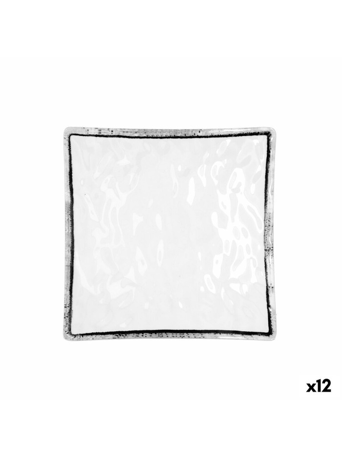 Assiette plate Quid Select Filo Blanc Noir Plastique Carré 19 x 19 x 4,5 cm (12 Unités)