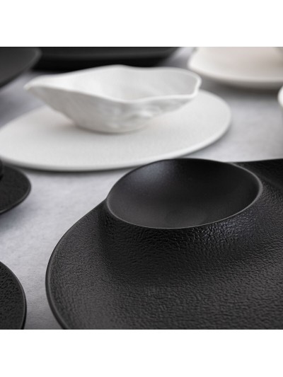 Bandeja de Aperitivos Bidasoa Fosil Negro Cerámica Alúmina 36 x 12,7 x 2,9 cm (9 Unidades)