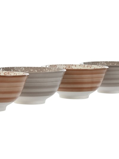 Set de Cuencos Home ESPRIT Marrón Beige Porcelana Flores Shabby Chic 15 x 15 x 7 cm