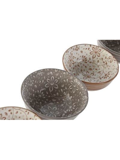Set de Cuencos Home ESPRIT Marrón Beige Porcelana Flores Shabby Chic 11,5 x 11,5 x 6 cm