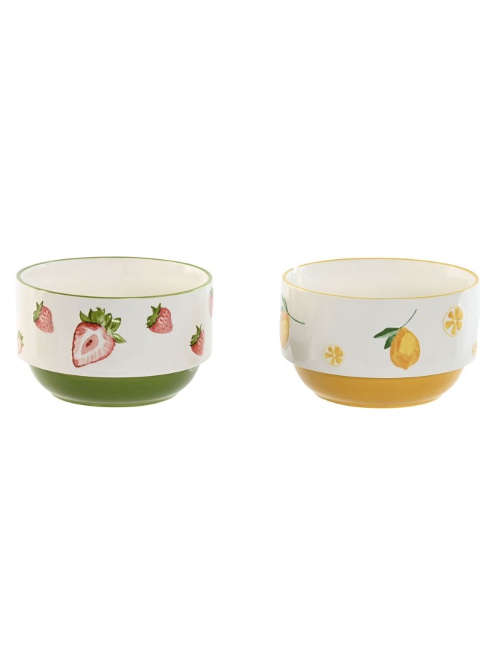 Cuenco Home ESPRIT Amarillo Rojo Verde Porcelana Moderno 600 ml 15,3 X 15,3 X 9 cm (2 Unidades)