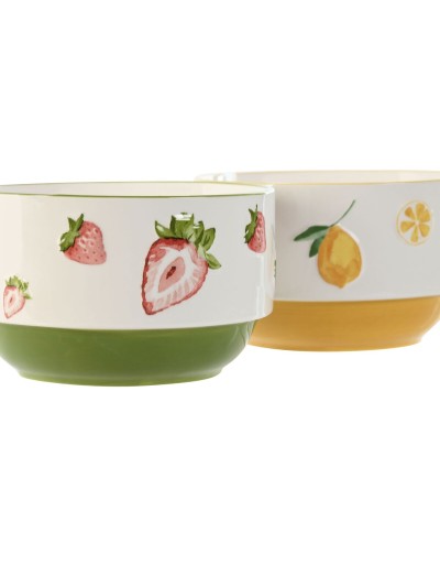 Cuenco Home ESPRIT Amarillo Rojo Verde Porcelana Moderno 600 ml 15,3 X 15,3 X 9 cm (2 Unidades)