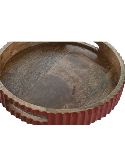 Plateau Home ESPRIT Jaune Vert Corail Bois de manguier 30 x 30 x 5 cm (3 Unités)