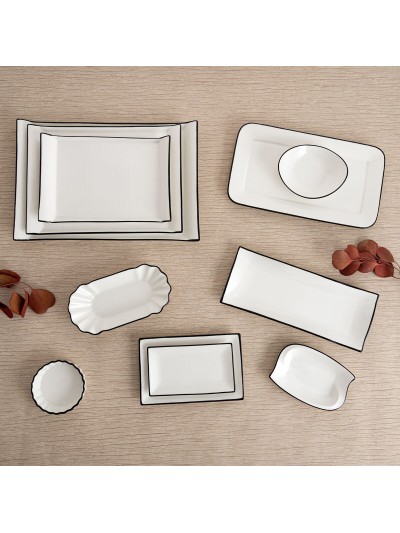 Bandeja de Aperitivos Quid Gastro Blanco Negro Cerámica 20,5 x 11 x 3,5 cm (12 Unidades)