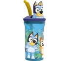Vaso con Pajita Bluey Azul cielo PVC 3D 360 ml