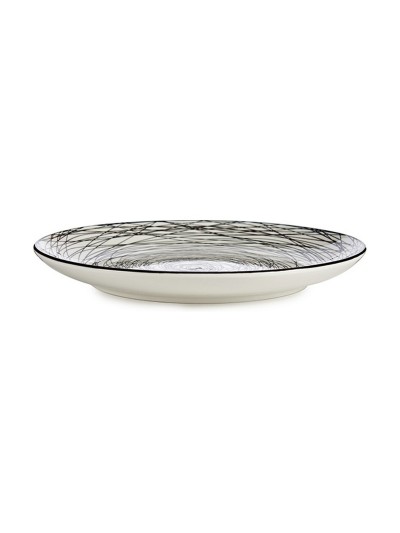 Plato Llano Rayas Porcelana Negro Blanco 24 x 2,8 x 24 cm