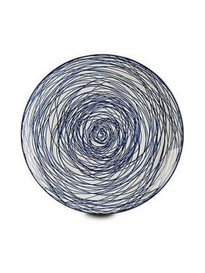 Plato Llano Rayas Porcelana Azul Blanco 24 x 2,8 x 24 cm
