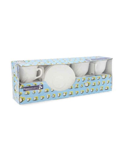 Juego de Tazas con Platos Luminarc Trianon (6 pcs) Blanco Vidrio 220 ml (12 Piezas)