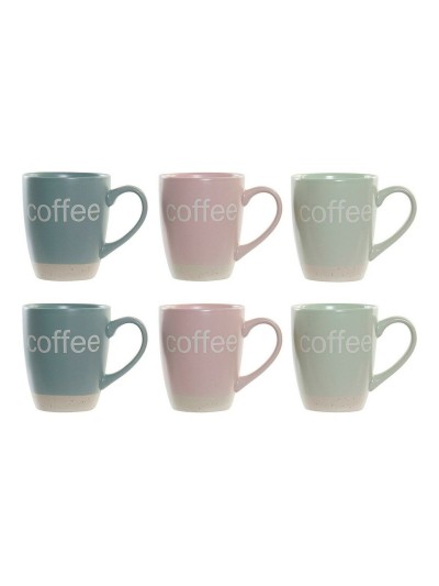 Taza Mug DKD Home Decor Multicolor Azul Rosa Madera de caucho Verde Gres 160 ml (3 Unidades) (7 pcs)