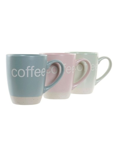 Taza Mug DKD Home Decor Multicolor Azul Rosa Madera de caucho Verde Gres 160 ml (3 Unidades) (7 pcs)