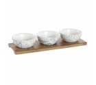 Set de Aperitivo DKD Home Decor Blanco Azul marino Porcelana Acacia Plástico Oriental 4 Piezas 30 x 9,5 x 1,3 cm