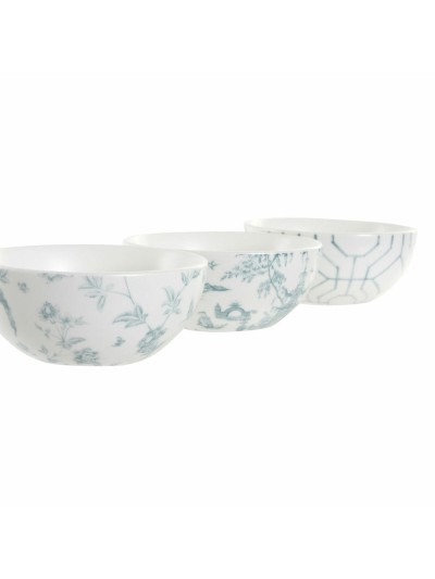 Set de Aperitivo DKD Home Decor Blanco Azul marino Porcelana Acacia Plástico Oriental 4 Piezas 30 x 9,5 x 1,3 cm