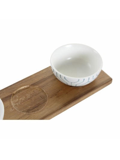 Set de Aperitivo DKD Home Decor Blanco Azul marino Porcelana Acacia Plástico Oriental 4 Piezas 30 x 9,5 x 1,3 cm