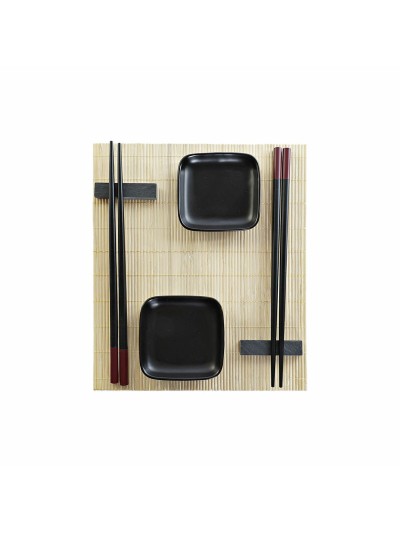 Set de Sushi DKD Home Decor Negro Natural Metal Bambú Gres Oriental 30 x 40 cm 27,8 x 17,8 x 3 cm (7 Piezas) (27,8 x 17,8 x 3 cm