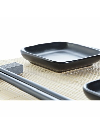 Set de Sushi DKD Home Decor Negro Natural Metal Bambú Gres Oriental 30 x 40 cm 27,8 x 17,8 x 3 cm (7 Piezas) (27,8 x 17,8 x 3 cm
