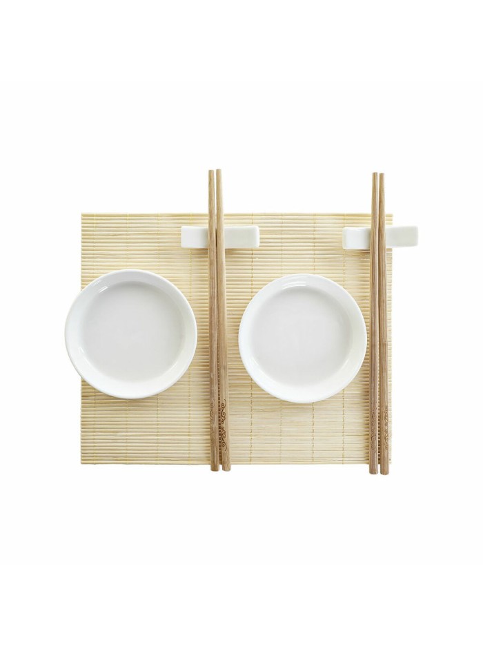 Set de Sushi DKD Home Decor Bambú Plástico Gres Blanco Natural Oriental 28,8 x 19,8 x 3 cm (7 Piezas) (28,8 x 19,8 x 3 cm)