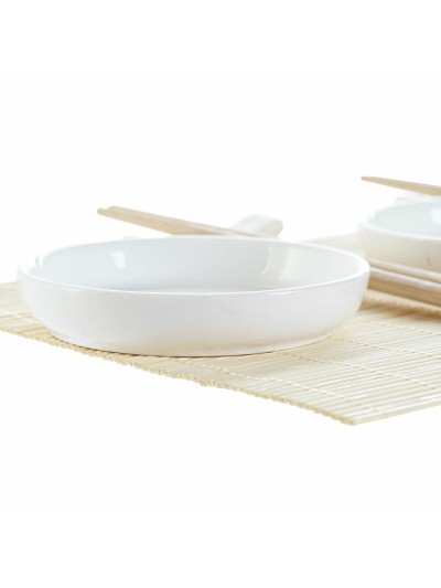 Set de Sushi DKD Home Decor Bambú Plástico Gres Blanco Natural Oriental 28,8 x 19,8 x 3 cm (7 Piezas) (28,8 x 19,8 x 3 cm)