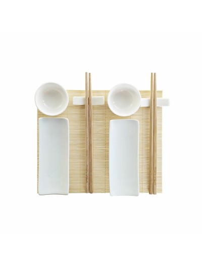 Set de Sushi DKD Home Decor Bambú Gres Blanco Natural Oriental 28,5 x 19,5 x 3,3 cm (9 Piezas) (28,5 x 19,5 x 3,3 cm)