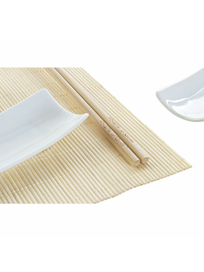 Set de Sushi DKD Home Decor Bambú Gres Blanco Natural Oriental 28,5 x 19,5 x 3,3 cm (9 Piezas) (28,5 x 19,5 x 3,3 cm)