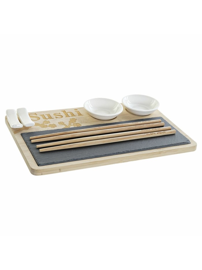 Set de Sushi DKD Home Decor PC-186227 Blanco Negro Natural Bambú Pizarra Moderno Oriental 28,5 x 18,5 x 2,6 cm (9 Piezas) (28,5 