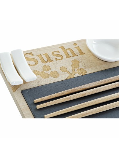 Set de Sushi DKD Home Decor PC-186227 Blanco Negro Natural Bambú Pizarra Moderno Oriental 28,5 x 18,5 x 2,6 cm (9 Piezas) (28,5 