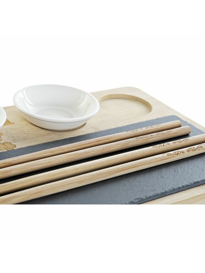 Set de Sushi DKD Home Decor PC-186227 Blanco Negro Natural Bambú Pizarra Moderno Oriental 28,5 x 18,5 x 2,6 cm (9 Piezas) (28,5 