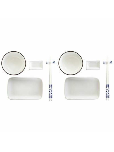 Set de Sushi DKD Home Decor 33,5 x 34,5 x 9 cm Porcelana Blanco Azul marino Oriental (33,5 x 34,5 x 9 cm)
